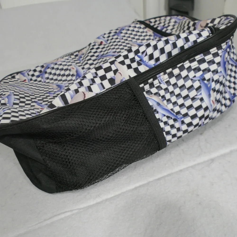Kids Shark Backpack OS Black White Checkered Skater Streetwear Adventure Travel